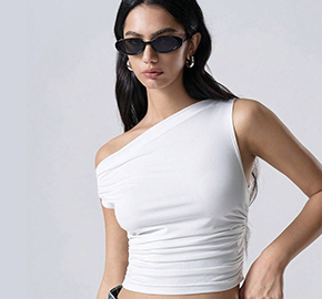 Asymmetrical Neck Slim Fit Women's Top