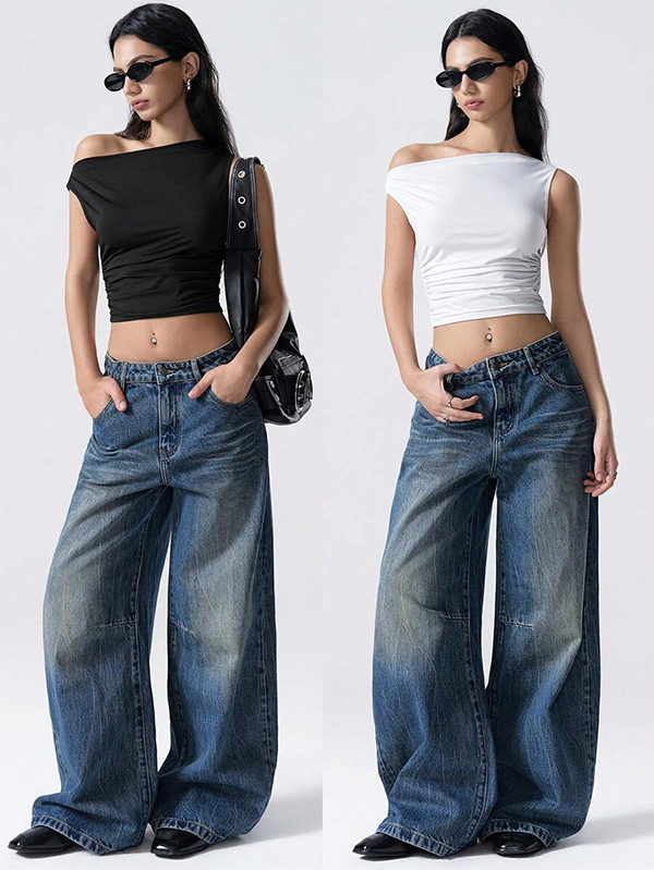 Asymmetrical Neck Slim Fit Women's Top