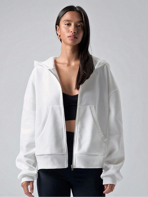 Simple Solid Long Sleeve Hooded Sweatshirt