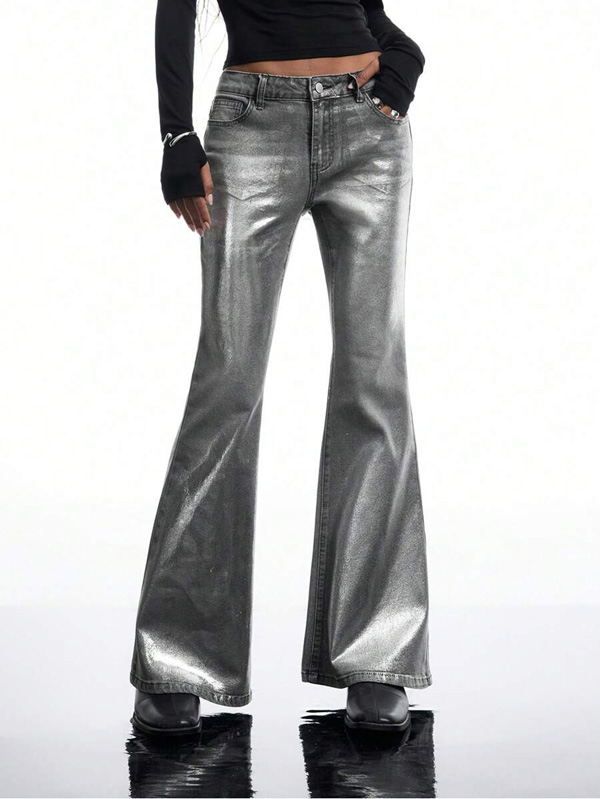 Women's Low Rise Flared Leg Metallic Jeans
