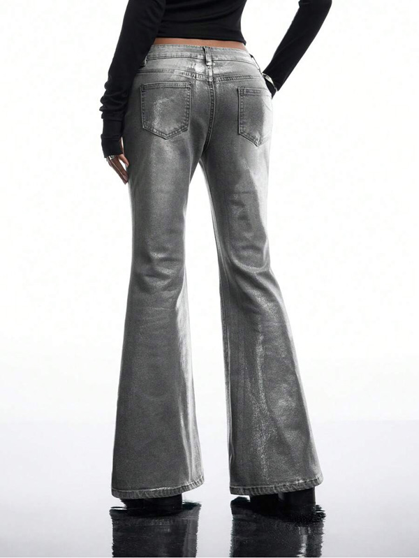 Women's Low Rise Flared Leg Metallic Jeans