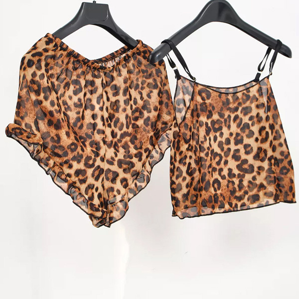 Leopard Print Sleeveless Pajama Two Piece Set
