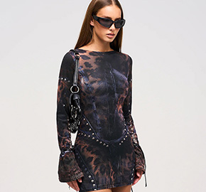 Printed Women Long Sleeve Mini Dress