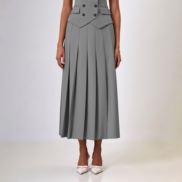 Blazer Sleeveless Top and Skirt Three Piece Set in Blue Gray