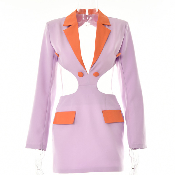 Hollow Colorblock Suit Mini Skirt