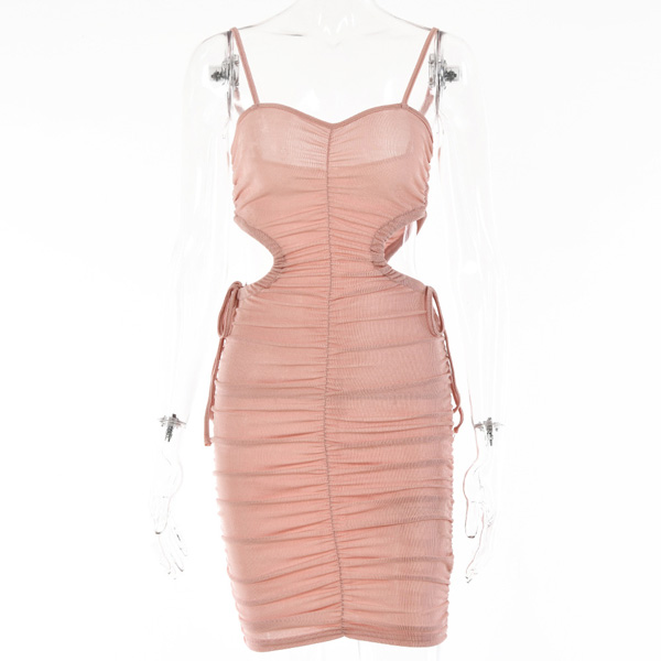 Sling Gathered Mini Dress in Pink