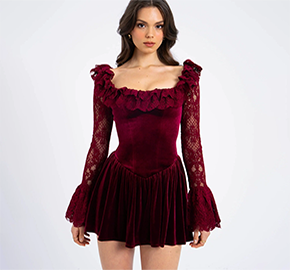 Lace Velvet Mini Skirt in Pink