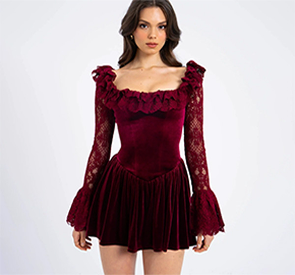 Lace Velvet Mini Skirt in Pink