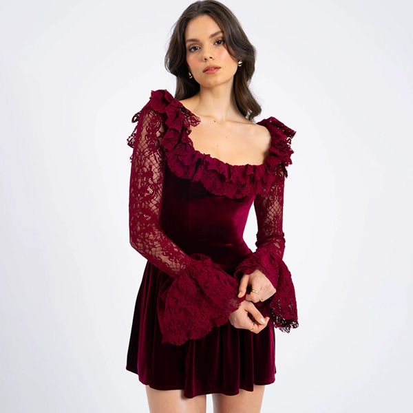 Lace Velvet Mini Skirt in Pink