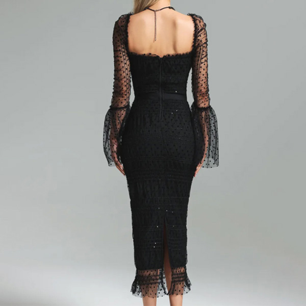 Lace Medi Dress in Black