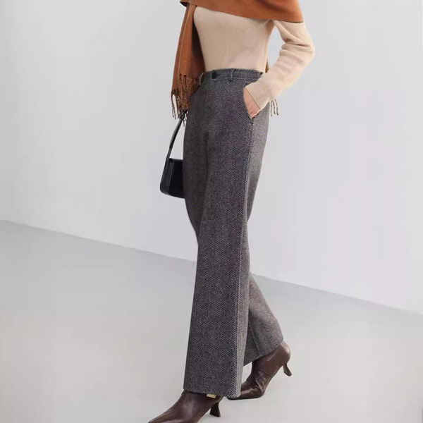 Wool Double-faced Wide-leg Straight Suit Casual Trousers