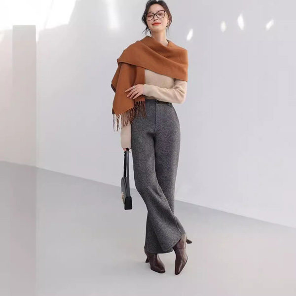 Wool Double-faced Wide-leg Straight Suit Casual Trousers