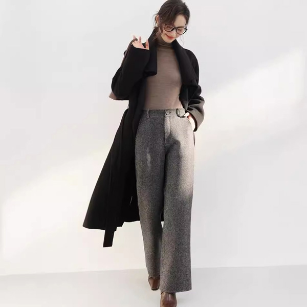 Wool Double-faced Wide-leg Straight Suit Casual Trousers