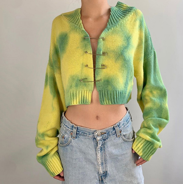 Women's Tie-dyed Knitted Sweater Loose Cardigan Coat