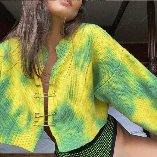 Women's Tie-dyed Knitted Sweater Loose Cardigan Coat