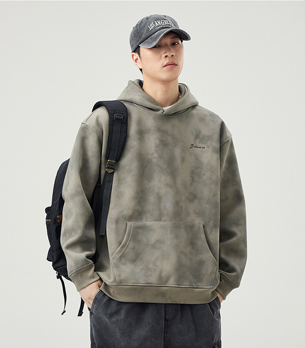 Tie-Dye Embroidery Loose Large Pocket Hooded Sweatshirt