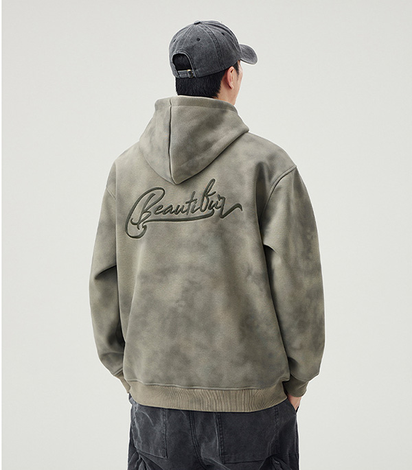 Tie-Dye Embroidery Loose Large Pocket Hooded Sweatshirt