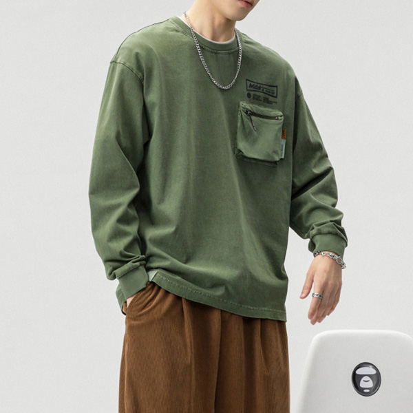 Pocket Patchwork Long Sleeve Pullover T Shirt Sweatshirt