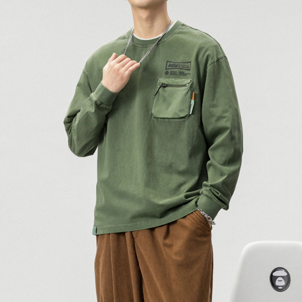 Pocket Patchwork Long Sleeve Pullover T Shirt Sweatshirt