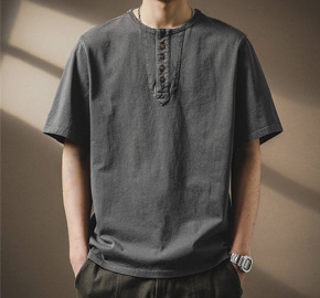 Round Neck Loose Cotton Half-sleeved T-shirt for Men
