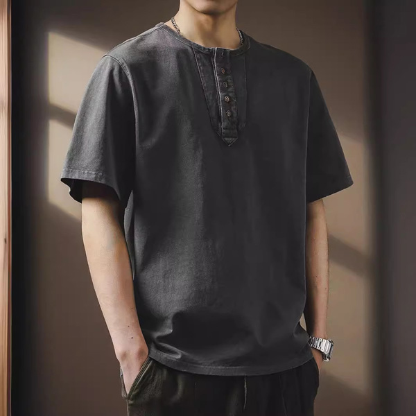 Round Neck Loose Cotton Half-sleeved T-shirt for Men