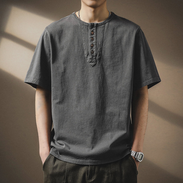 Round Neck Loose Cotton Half-sleeved T-shirt for Men