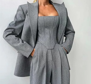 Fashion Casual Suit Women's Blazer Coat Pants Three Piece Set