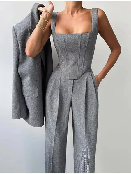 Fashion Casual Suit Women's Blazer Coat Pants Three Piece Set
