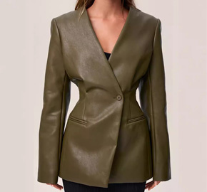 Fashion Green V-Neck Slim Fit Suit Leather Jacket