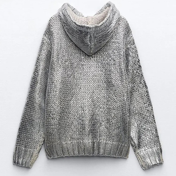 Metallic Chip Crew Neck Hooded Knit Pullover Jacket Sweatshirt