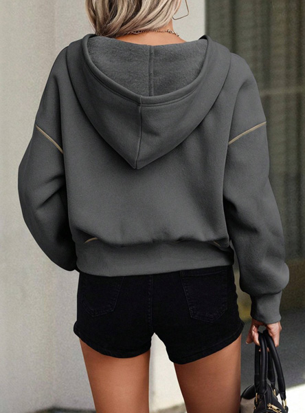 Women's Patchwork Half Zip Solid Color Hooded Sweatshirt