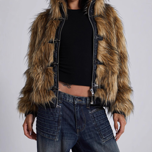 Metal Button Zipper Fur Coat Hair Collar Loose Jacket