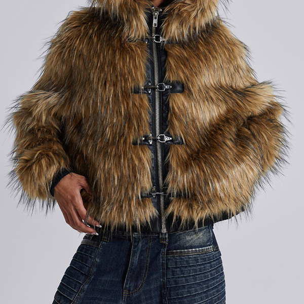 Metal Button Zipper Fur Coat Hair Collar Loose Jacket