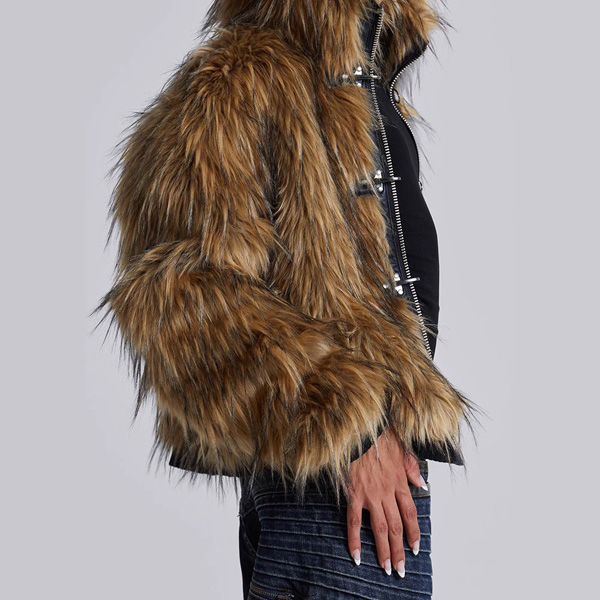 Metal Button Zipper Fur Coat Hair Collar Loose Jacket