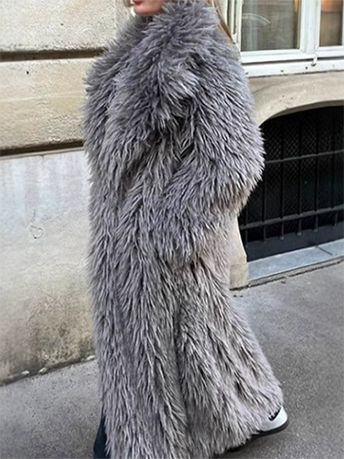 Gray Lapel LengthenedThickened Fur Coat