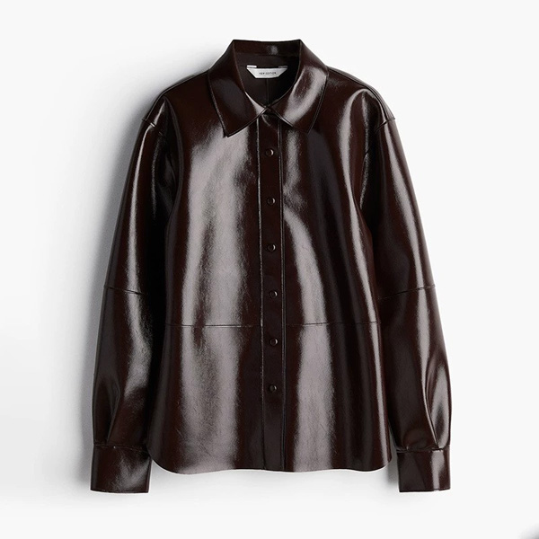 Women's Round Neck Slim Shiny Short Leather Jacket