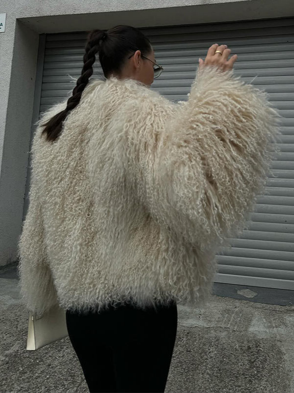 Solid Color Short Fur Long Sleeve Jacket