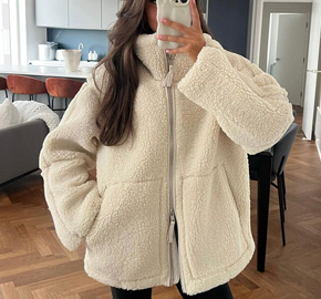 Casual Lambswool Double-ended Zip-front Loose-fitting Jacket