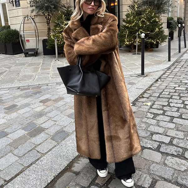 Lapel Long Faux Fur Loose Coat