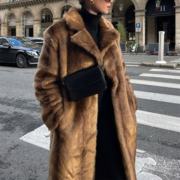 Lapel Long Faux Fur Loose Coat