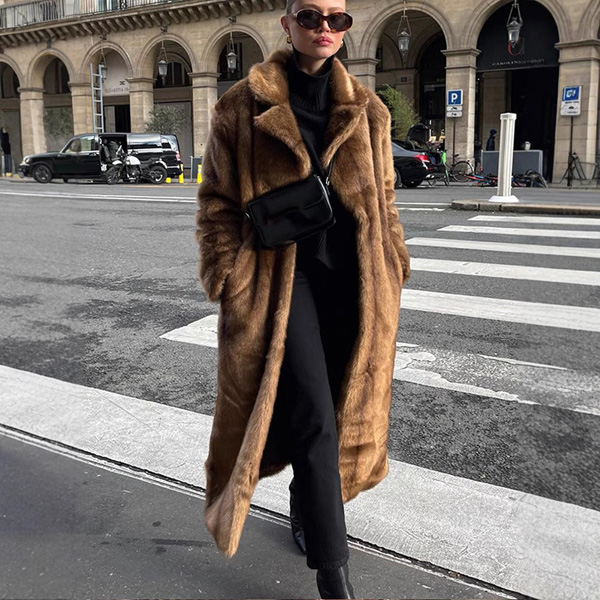 Lapel Long Faux Fur Loose Coat
