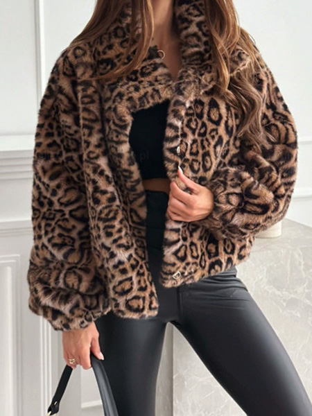 Furry Leopard Print Lapel Short Jacket