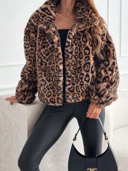 Furry Leopard Print Lapel Short Jacket
