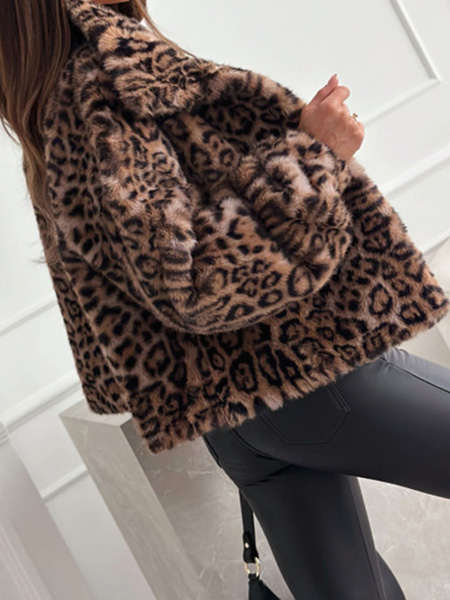 Furry Leopard Print Lapel Short Jacket