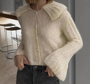 Short Lapel Flared Sleeve Knit Cardigan Sweater for Women