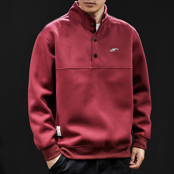 Men's POLO Stand Collar Sweatshirt in Red