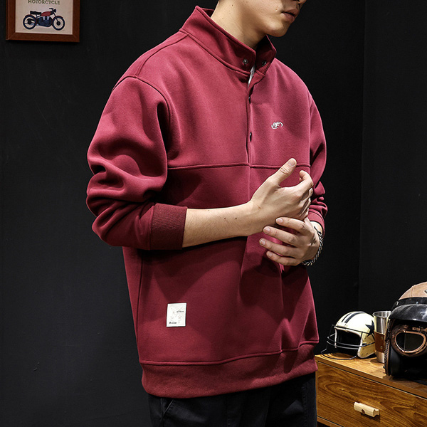 Men's POLO Stand Collar Sweatshirt in Red