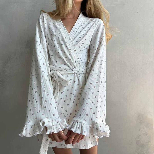 Tie Casual Lace Long-sleeved Robe Loose Women's Homewear