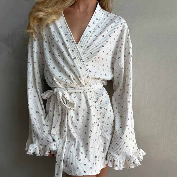 Tie Casual Lace Long-sleeved Robe Loose Women's Homewear