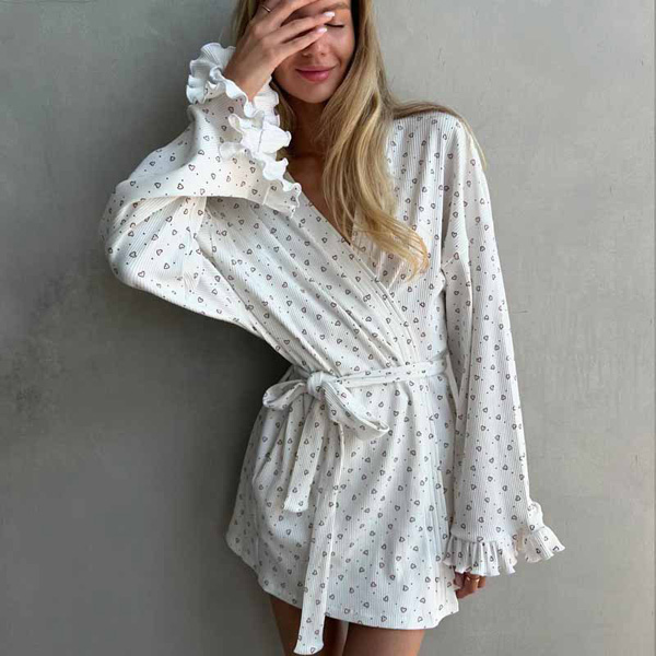 Tie Casual Lace Long-sleeved Robe Loose Women's Homewear